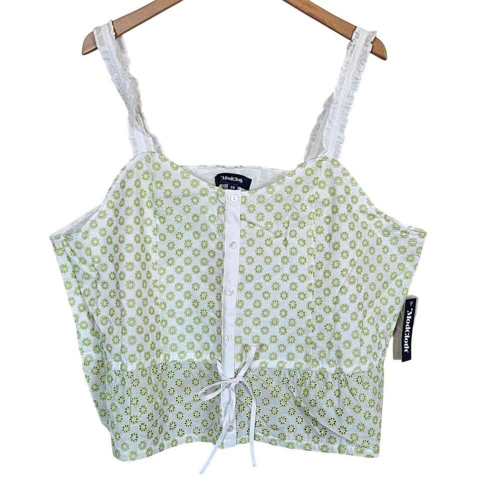 Modcloth Darling for the Prairie Peplum Tank Top White Green Floral Plus Size 2x